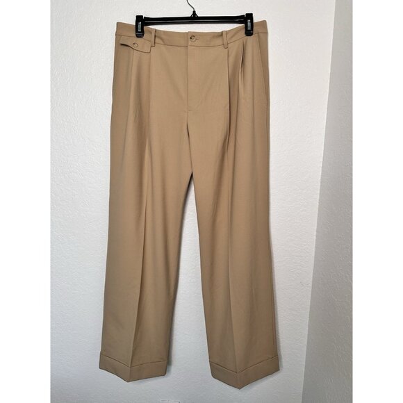 LAUREN RALPH LAUREN Womens Beige Wool Blend Pleated/Cuff Stretch Pants Size16 - Picture 1 of 7